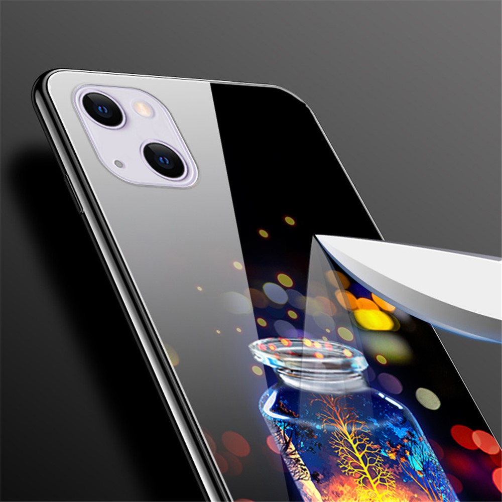 Anti-Scratch Pattern Printing Soft TPU Frame Shockproof Tempered Glass Back Cover for iPhone 13 6.1 inch - Star Talk Wish-2