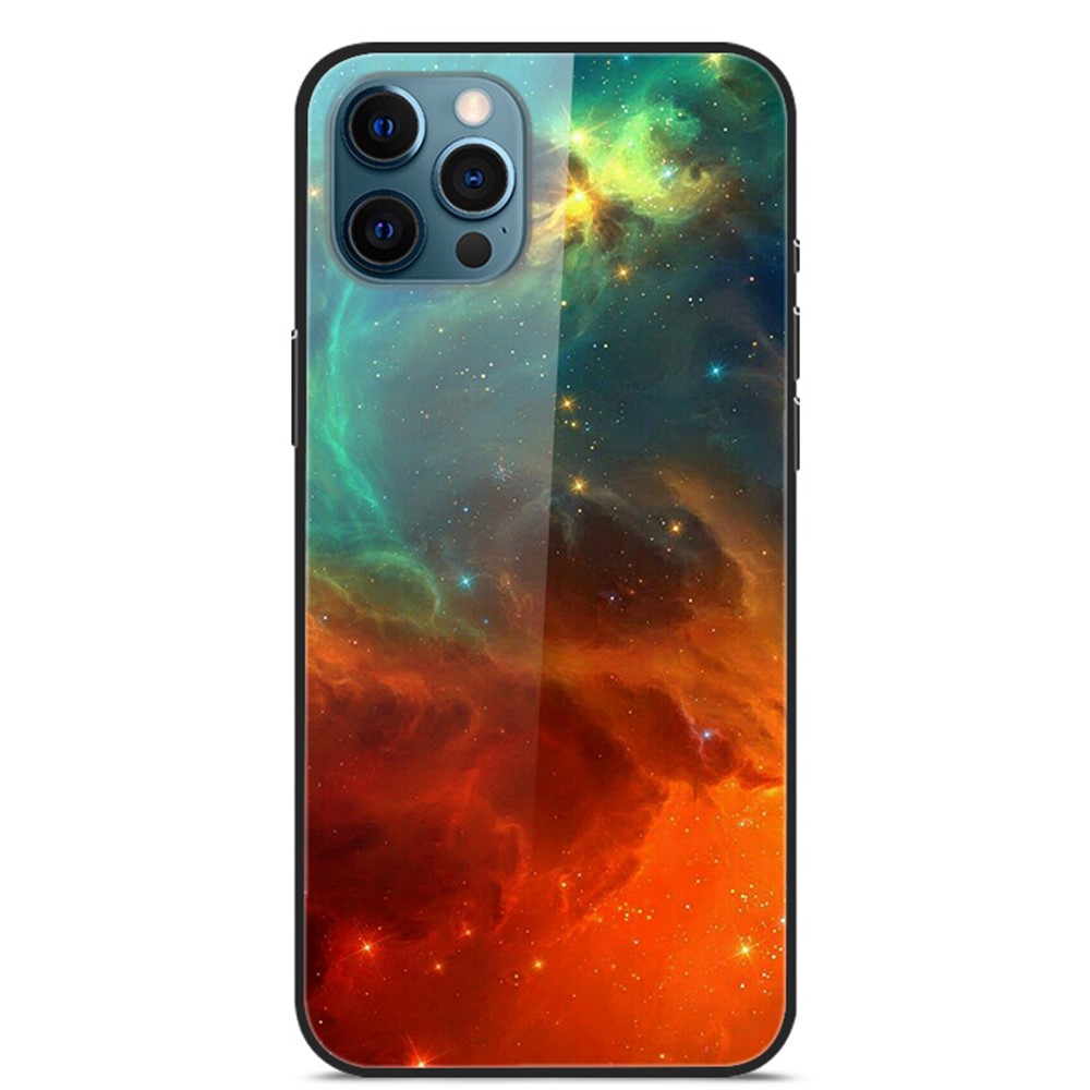 Pattern Printing Tempered Glass Back Slim Fit Shockproof TPU Bumper Protective Case for iPhone 13 Pro Max 6.7 inch - Color Sky-1