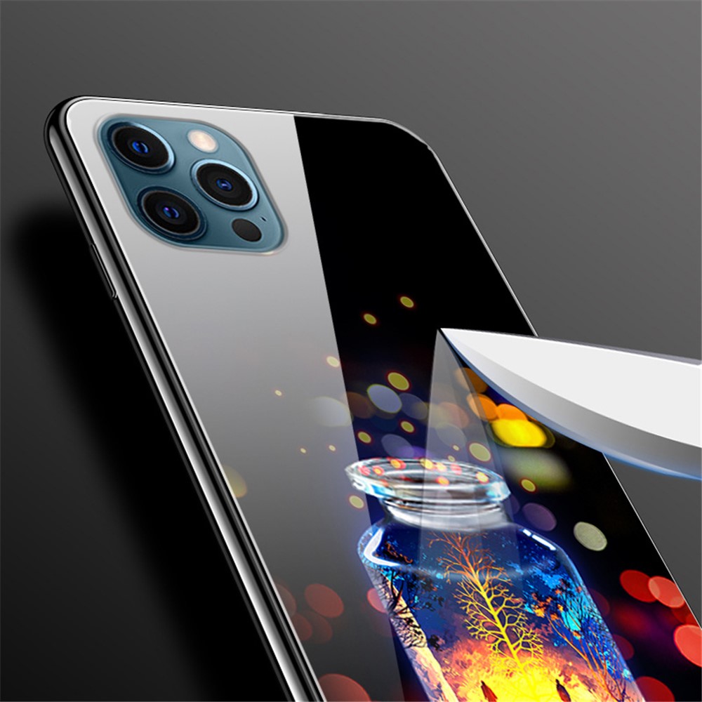 Pattern Printing Tempered Glass Back Slim Fit Shockproof TPU Bumper Protective Case for iPhone 13 Pro Max 6.7 inch - Color Sky-2