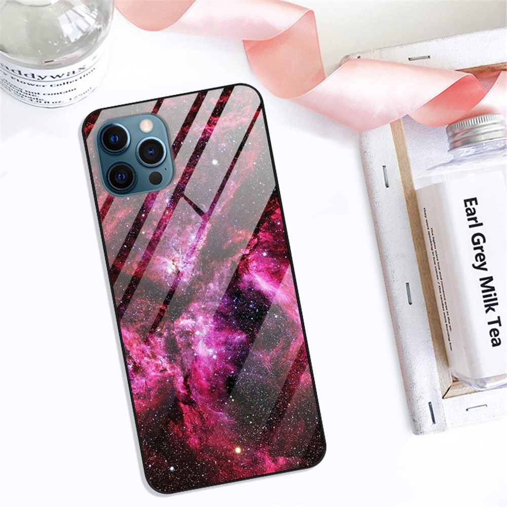 Pattern Printing Tempered Glass Back Slim Fit Shockproof TPU Bumper Protective Case for iPhone 13 Pro Max 6.7 inch - Color Sky-3