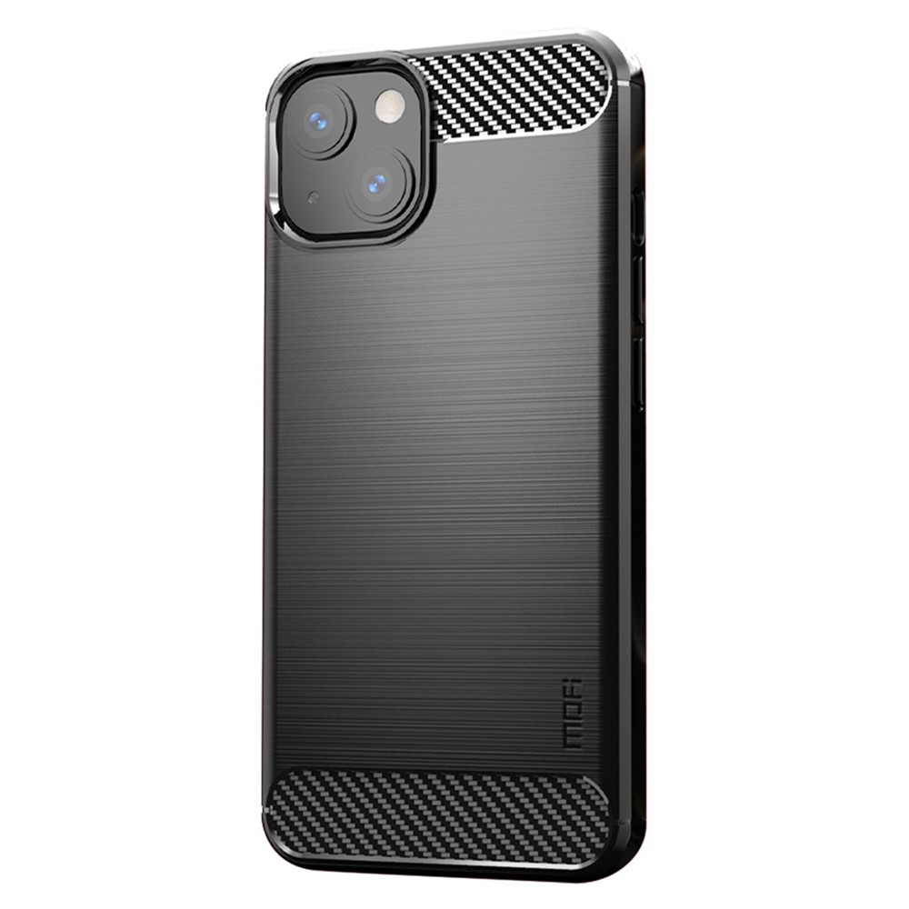 MOFI Anti-scratch Anti-stain Carbon Fiber Brushed Texture TPU Phone Case for iPhone 13 mini 5.4 inch - Black