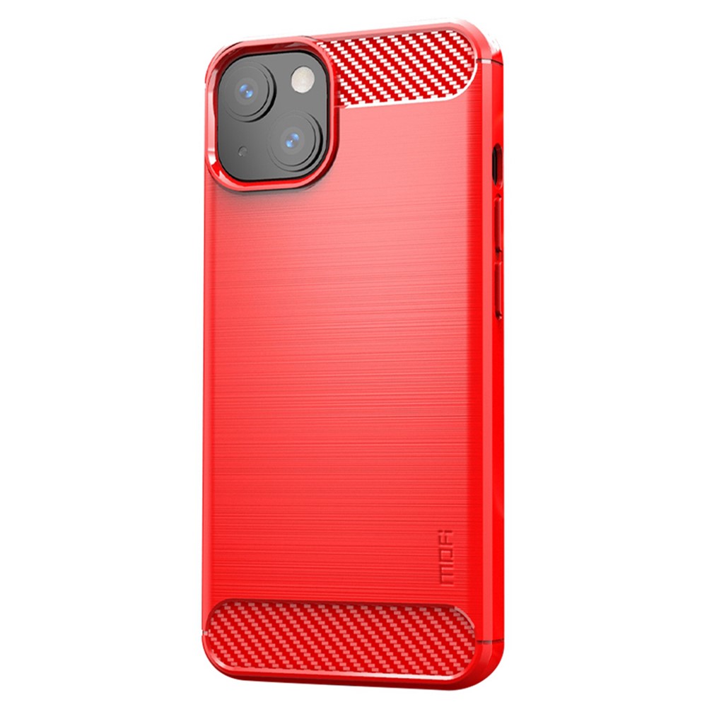 MOFI Anti-scratch Anti-stain Carbon Fiber Brushed Texture TPU Phone Case for iPhone 13 mini 5.4 inch - Red