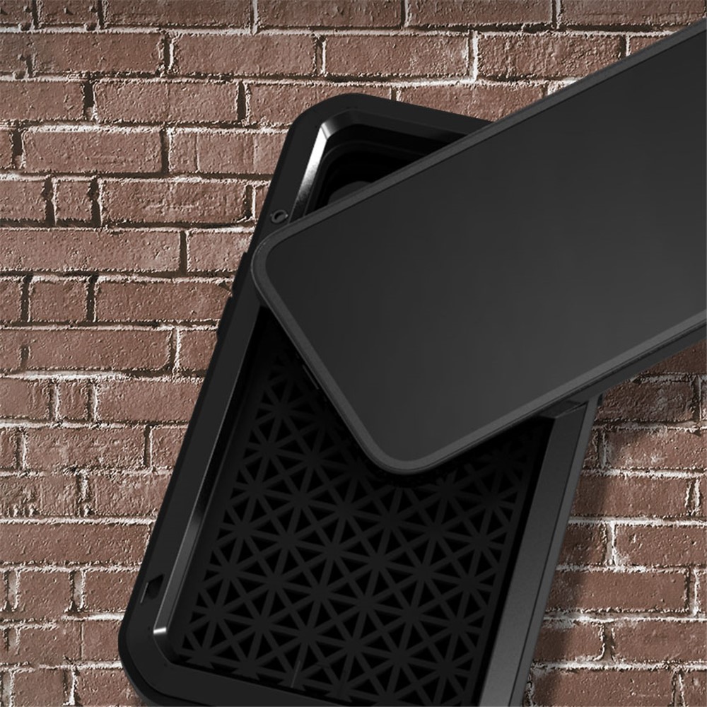 LOVE MEI Well-Protected Anti-Drop Anti-Scratch Metal Bumper Silicone Case Built-in Tempered Glass Screen Protector for iPhone 13 Pro Max 6.7 inch - Black-6