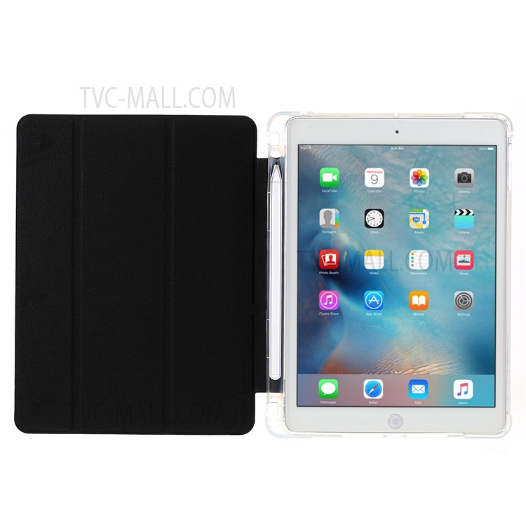 TOTU AA-166 Tri-fold Stand Auto Wake/Sleep Pencil Holder Flip Clear Back Design PU Leather + TPU Case for iPad 9.7 (2017/2018/2020)-4