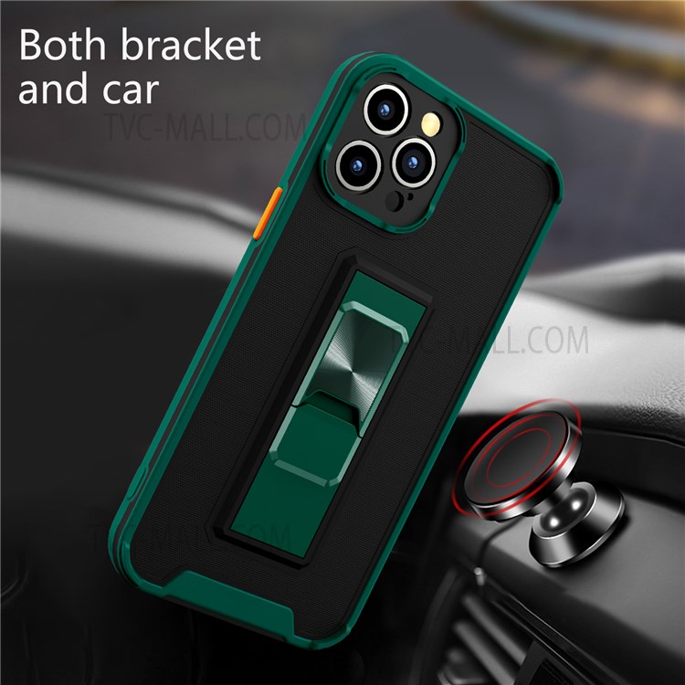 Anti-drop Bi-color Skin Feel Phone Cover Case with Kickstand for iPhone 12 Pro 6.1 inch - Blackish Green-2