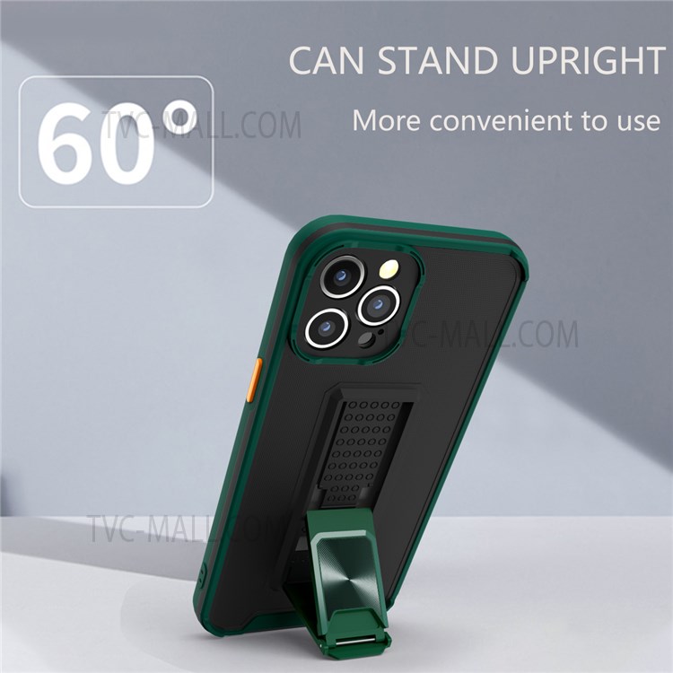 Anti-drop Bi-color Skin Feel Phone Cover Case with Kickstand for iPhone 12 Pro 6.1 inch - Blackish Green-3
