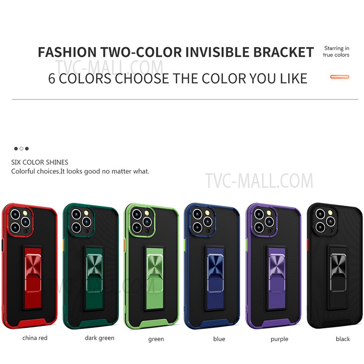 Anti-drop Bi-color Skin Feel Phone Cover Case with Kickstand for iPhone 12 Pro 6.1 inch - Blackish Green-4