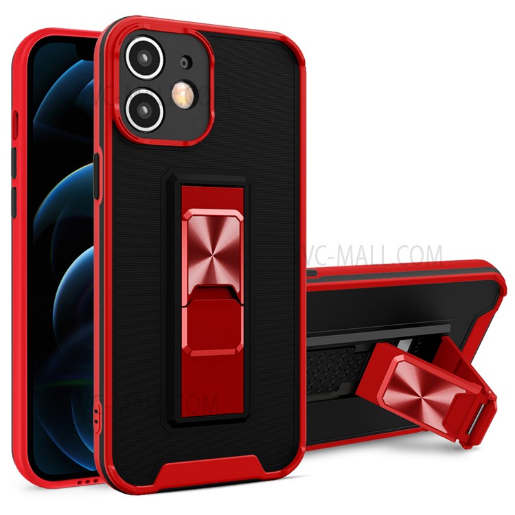 Anti-drop Bi-color Skin Feel Phone Cover Case with Kickstand for iPhone 12 mini 5.4 inch - Red-1