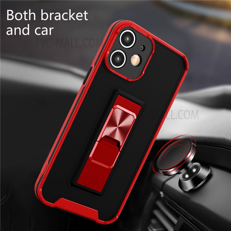 Anti-drop Bi-color Skin Feel Phone Cover Case with Kickstand for iPhone 12 mini 5.4 inch - Red-2