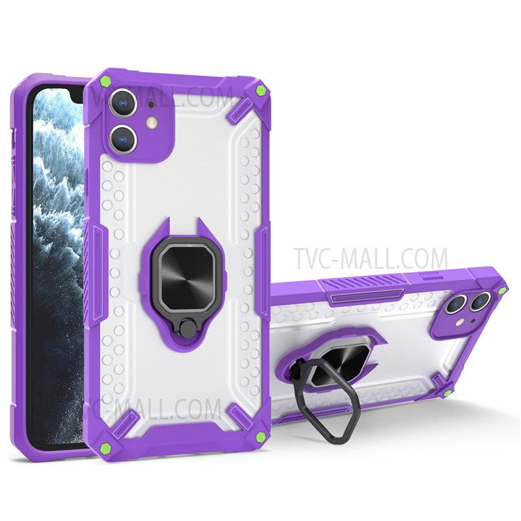 Ring Holder Kickstand Design Hard PC Back + Shockproof TPU Frame Phone Case for iPhone 11 6.1 inch - Purple-1