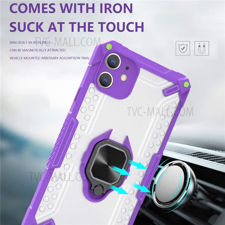 Ring Holder Kickstand Design Hard PC Back + Shockproof TPU Frame Phone Case for iPhone 11 6.1 inch - Purple-2