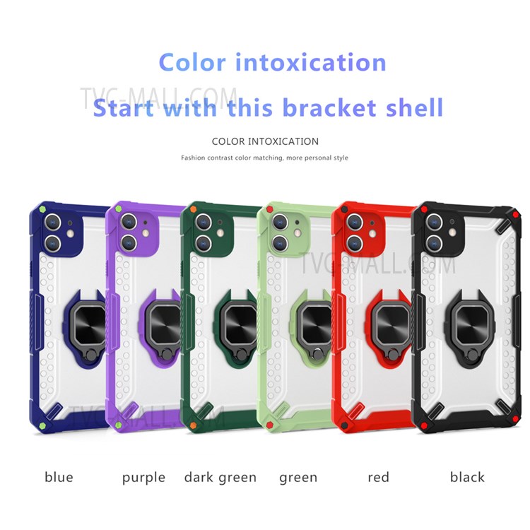 Ring Holder Kickstand Design Hard PC Back + Shockproof TPU Frame Phone Case for iPhone 11 6.1 inch - Purple-3