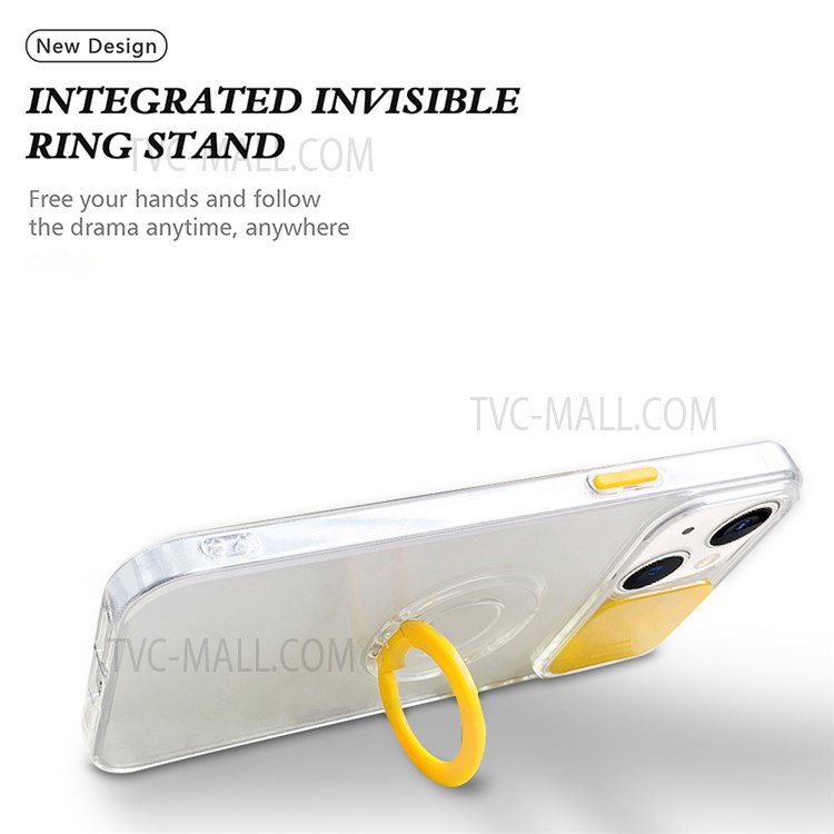 Colorful Design Slide Camera Cover Ring Kickstand Stylish Shockproof Soft TPU + Hard PC Hybrid Phone Cover for iPhone 13 mini 5.4 inch - Yellow-2