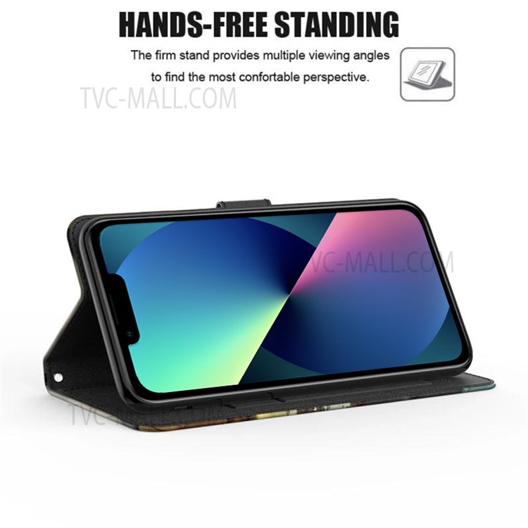 Pattern Printing Stand Wallet Magnetic Closure PU Leather Phone Protector Case for iPhone 13 6.1 inch - Sketch-4