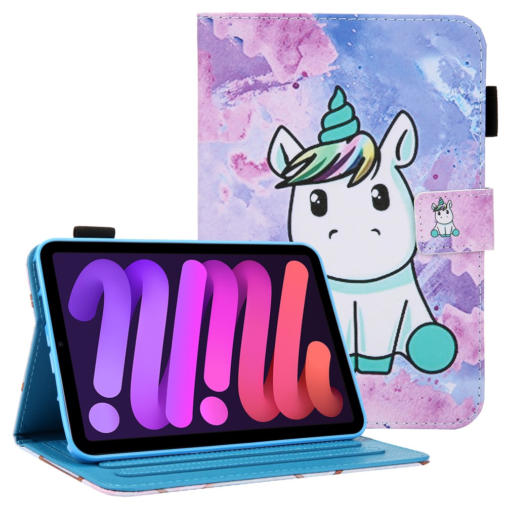 Pattern Printing Shockproof PU Leather Flip Stand Protective Cover with Card Slots and Pencil Holder for iPad mini (2021) - Cartoon Unicorn-1