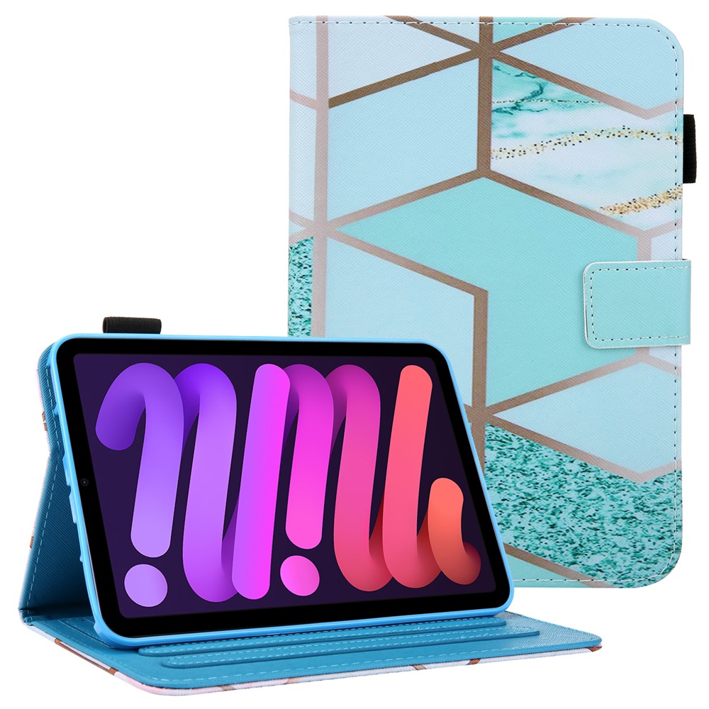 Pattern Printing Shockproof PU Leather Flip Stand Protective Cover with Card Slots and Pencil Holder for iPad mini (2021) - Green Marble-1