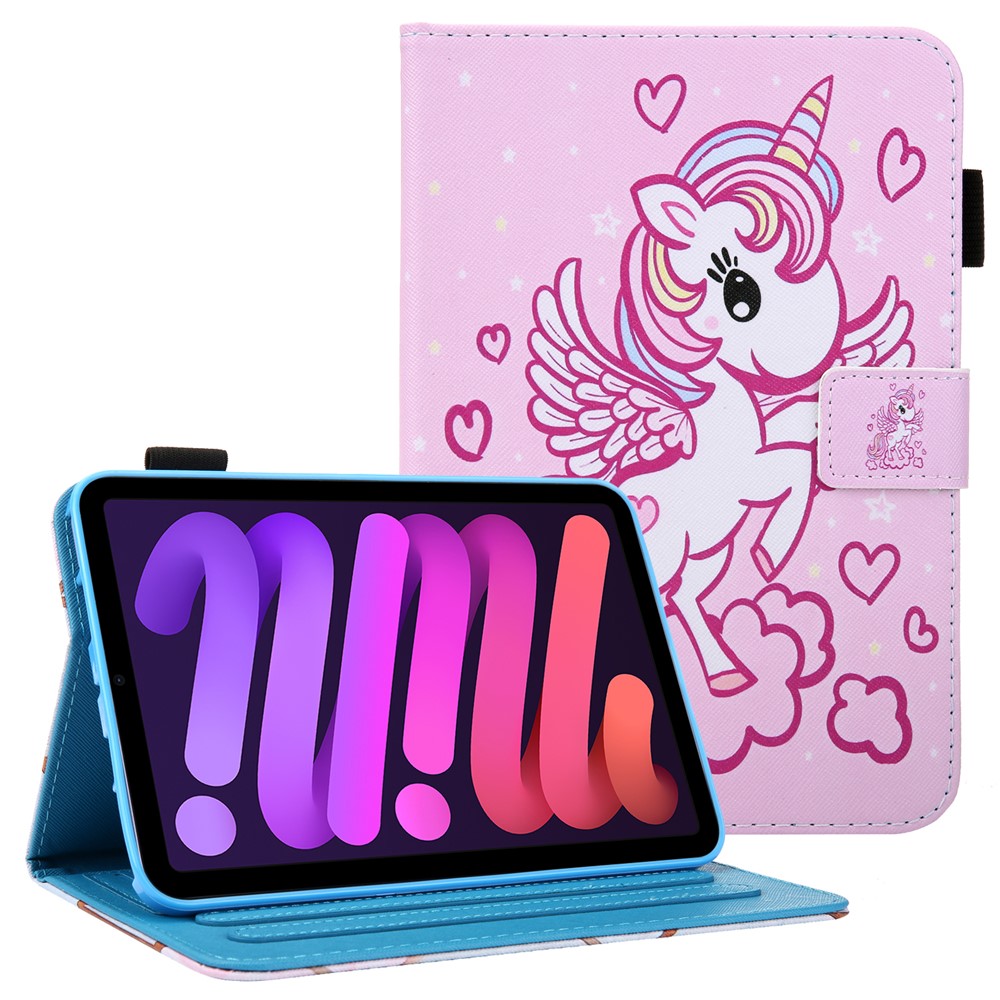 Pattern Printing Shockproof PU Leather Flip Stand Protective Cover with Card Slots and Pencil Holder for iPad mini (2021) - Angel Unicorn-1