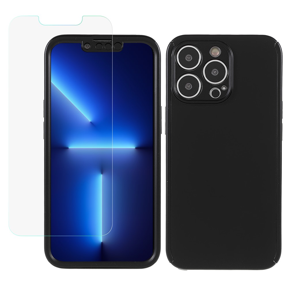 Rubberized Surface Anti-fingerprint Detachable 2-in-1 Precise Cutouts Hard PC Case Shell with Screen Protector for iPhone 13 Pro Max 6.7 inch - Black-1