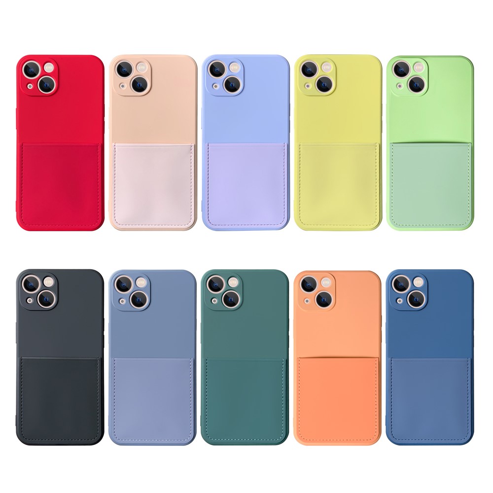 Precise Cutout Liquid Silicone Like Card Slot Design Phone Case Cover for iPhone 13 6.1 inch - Light Purple-5