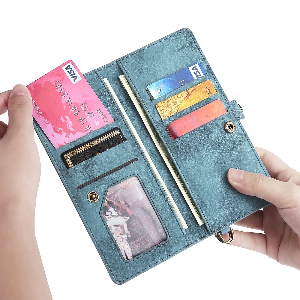 MEGSHI 021 Series Detachable 2-in-1 Magnetic Wallet Design Multifunctional Well-protected Phone Cover with Stand and Strap for iPhone 13 Pro 6.1 inch - Blue-3
