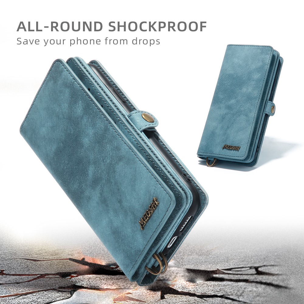 MEGSHI 021 Series Detachable 2-in-1 Magnetic Wallet Design Multifunctional Well-protected Phone Cover with Stand and Strap for iPhone 13 Pro 6.1 inch - Blue-8