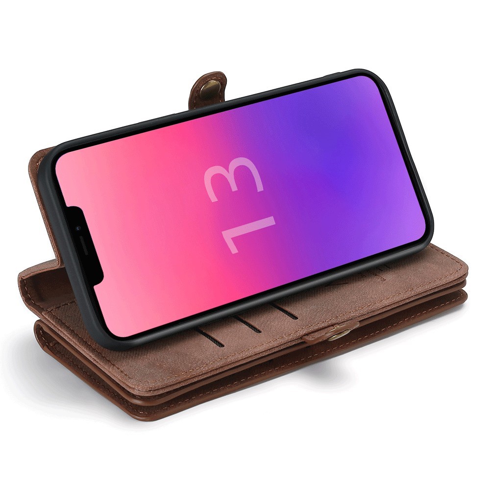 MEGSHI 021 Series All-Round Protection Shockproof Detachable 2-in-1 Magnetic Wallet Design Phone Cover with Stand for iPhone 13 mini 5.4 inch - Brown-2