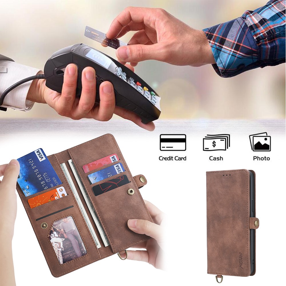 MEGSHI 021 Series All-Round Protection Shockproof Detachable 2-in-1 Magnetic Wallet Design Phone Cover with Stand for iPhone 13 mini 5.4 inch - Brown-5