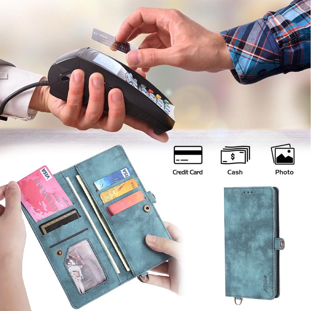 MEGSHI 021 Series Shockproof Detachable 2-in-1 Magnetic Wallet Design Phone Cover with Stand for iPhone 12 6.1 inch - Blue-5