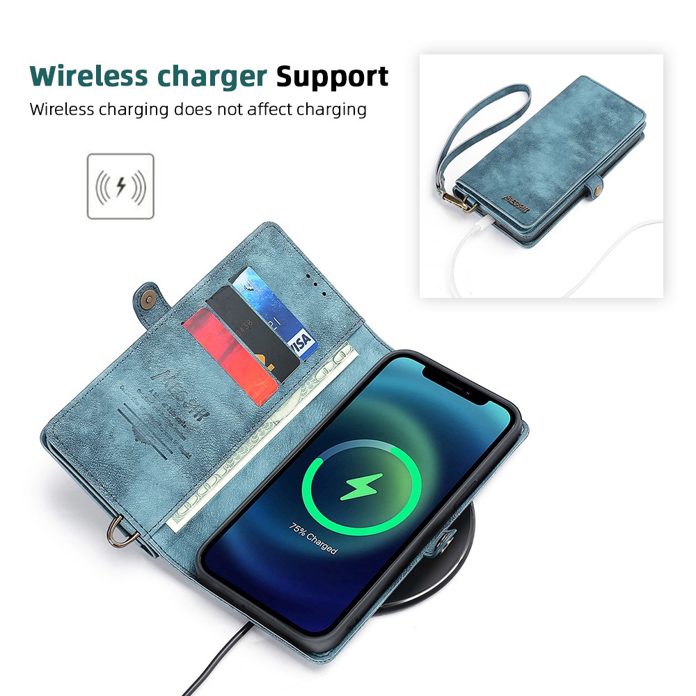 MEGSHI 021 Series Shockproof Detachable 2-in-1 Magnetic Wallet Design Phone Cover with Stand for iPhone 12 6.1 inch - Blue-7