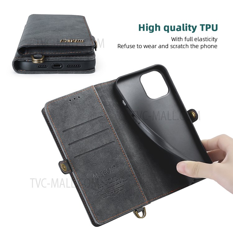 MEGSHI 021 Series Good Protection Shockproof Detachable 2-in-1 Magnetic Wallet Design Phone Cover with Stand for iPhone 12 mini 5.4 inch - Black-8