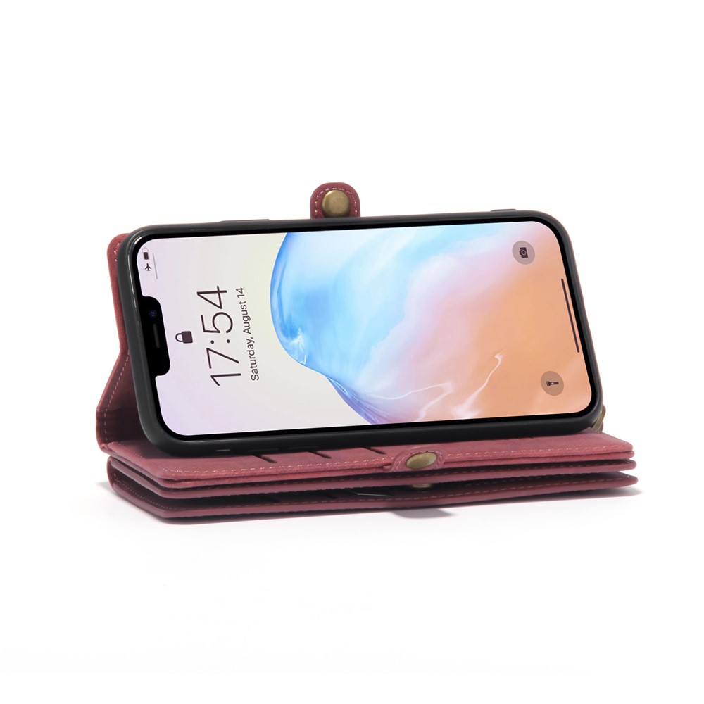 MEGSHI 021 Series Detachable 2-in-1 Magnetic Wallet Design Multiple Card Slots Anti-fall Phone Case with Stand and Strap for iPhone 11 6.1 inch - Red-2