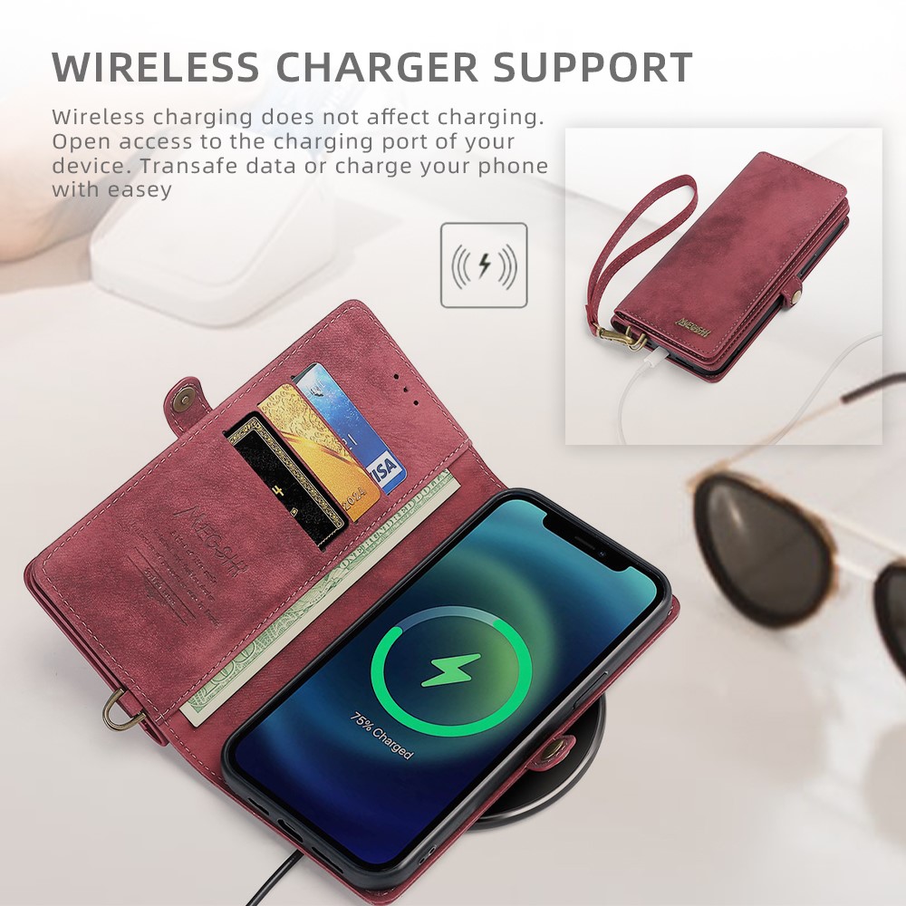 MEGSHI 021 Series Detachable 2-in-1 Magnetic Wallet Design Multiple Card Slots Anti-fall Phone Case with Stand and Strap for iPhone 11 6.1 inch - Red-6