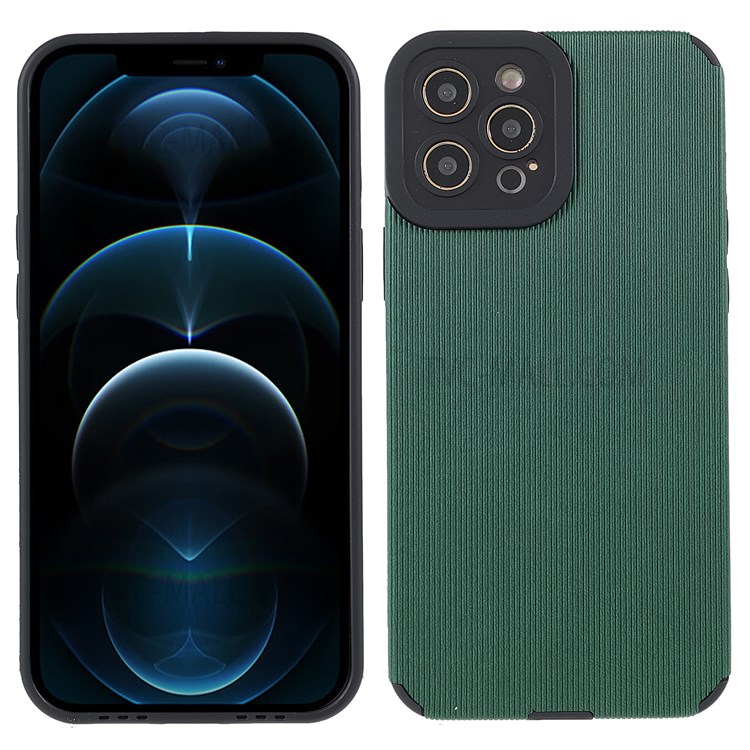 Bamboo Stick Texture Shockproof Microfiber Leather Coated TPU Flexible Soft Phone Case Shell for iPhone 12 Pro 6.1 inch - Green-1