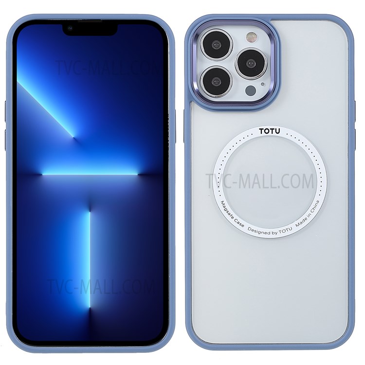 TOTU AA-070 Acrylic + TPU Hybrid Protective Anti-fall Cases Metal Buttons Clear Magnetic Absorption Cover for iPhone 13 Pro Max 6.7 inch - Blue-1