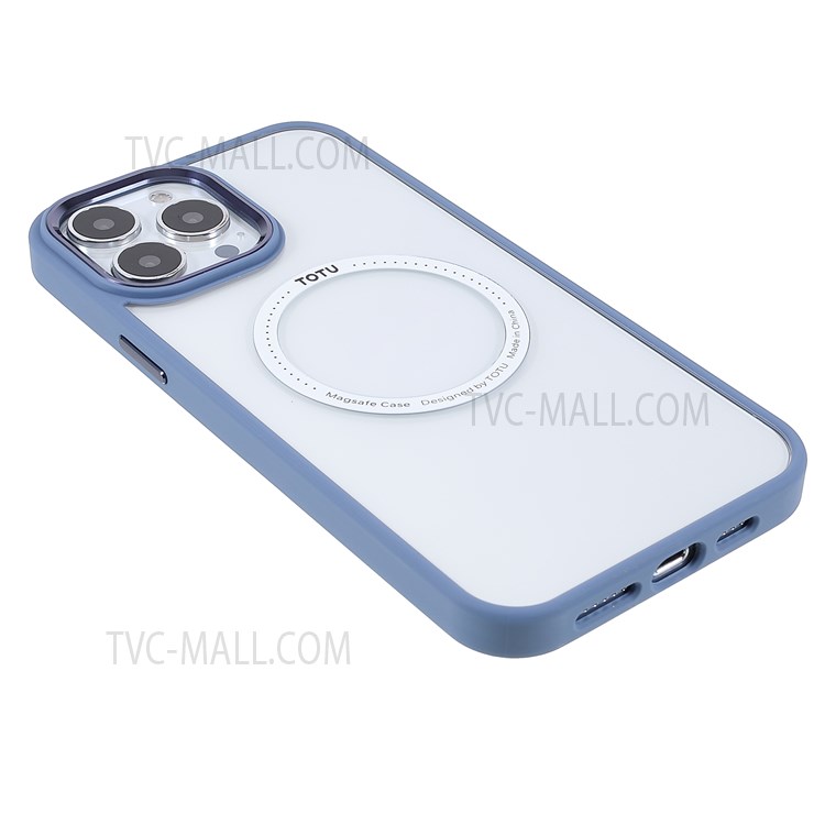 TOTU AA-070 Acrylic + TPU Hybrid Cases Scratch-resistant Metal Buttons Clear Magnetic Absorption Shell for iPhone 13 Pro 6.1 inch - Blue-4