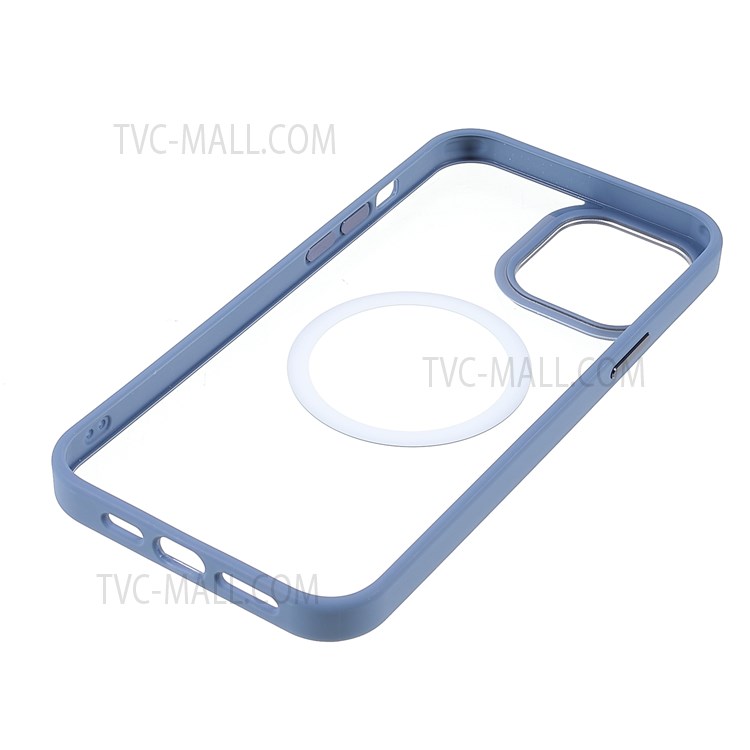 TOTU AA-070 Acrylic + TPU Hybrid Cases Scratch-resistant Metal Buttons Clear Magnetic Absorption Shell for iPhone 13 Pro 6.1 inch - Blue-7