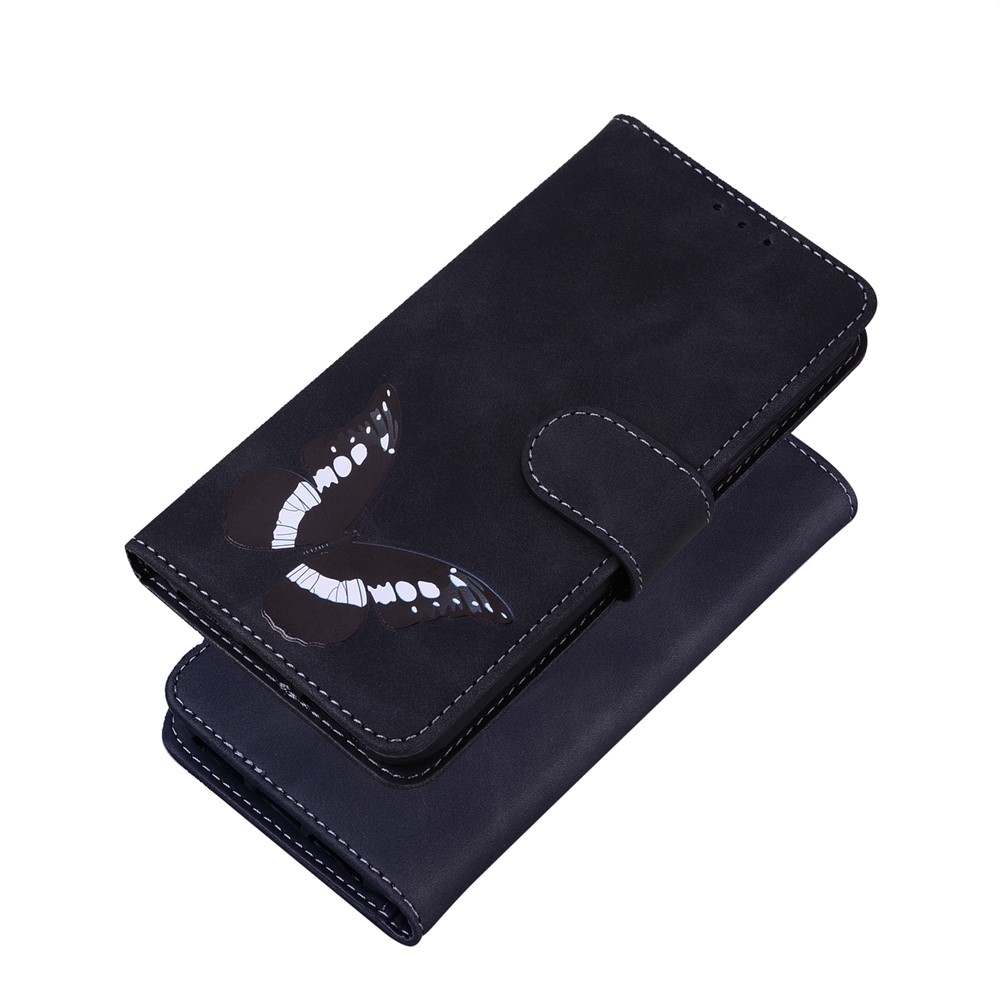Big Butterfly Pattern Printing Dual-sided Magnetic Clasp Anti-scratch Skin-touch PU Leather Phone Cover with Stand for iPhone 13 Pro 6.1 inch - Black-4