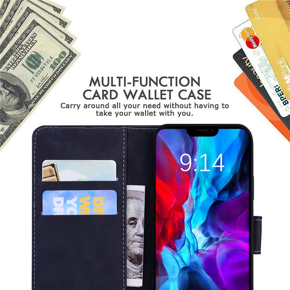 Big Butterfly Pattern Printing Dual-sided Magnetic Clasp Anti-scratch Skin-touch PU Leather Phone Cover with Stand for iPhone 13 Pro 6.1 inch - Black-8