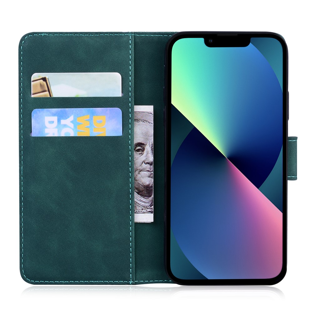 Vivid Butterfly Printing Wallet Stand Skin-touch PU Leather Phone Case Cover for iPhone 13 6.1 inch - Green-3