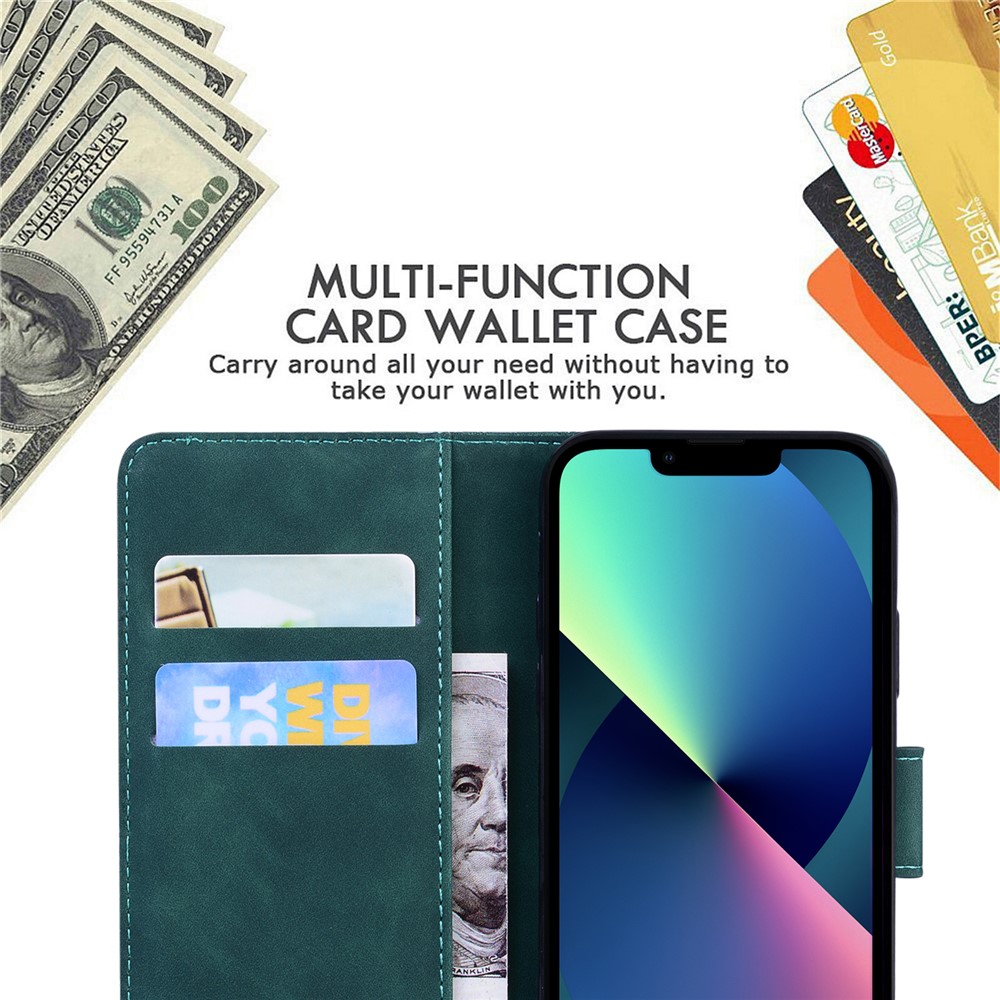 Vivid Butterfly Printing Wallet Stand Skin-touch PU Leather Phone Case Cover for iPhone 13 6.1 inch - Green-4