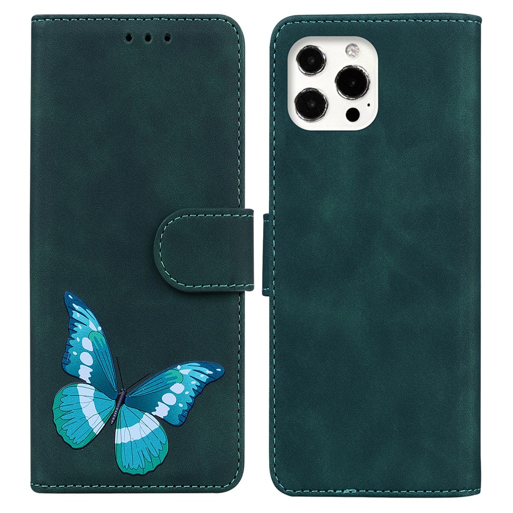 Vivid Butterfly Printing Full Body Protection Anti-scratch Skin-touch PU Leather Phone Case Cover with Stand for iPhone 13 Pro Max 6.7 inch - Pink-1
