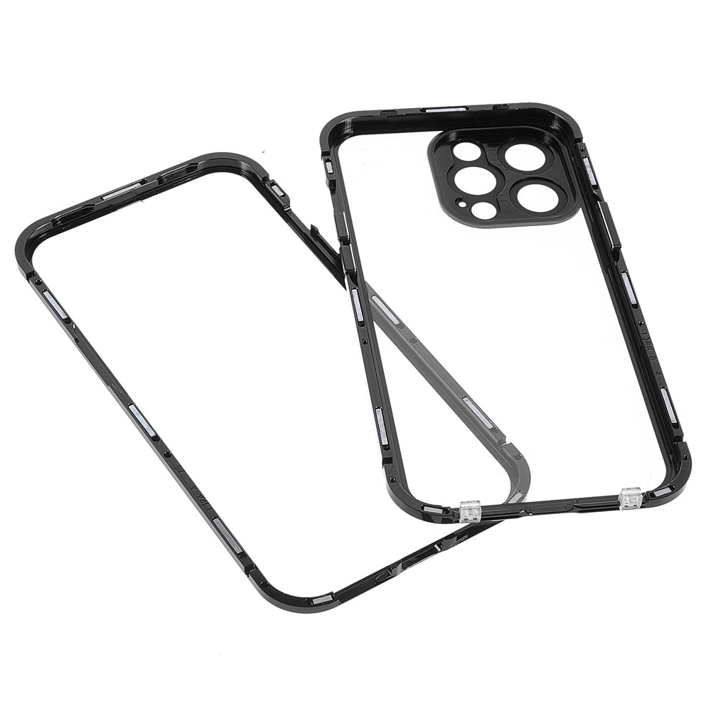Full Coverage Double-sided Tempered Glass + Metal Frame HD Clear Hybrid Case Magnetic Absorption Phone Shell for iPhone 13 Pro 6.1 inch - Black-9