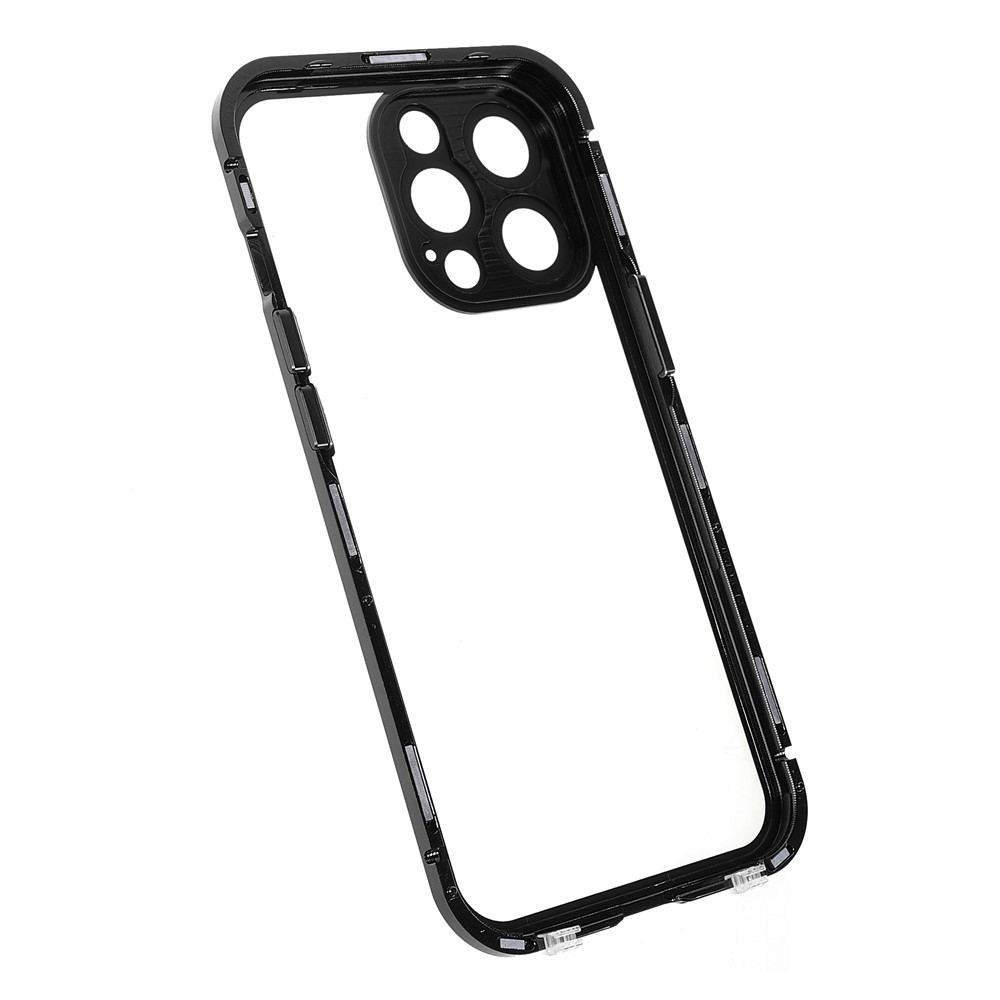 Double-sided Tempered Glass + Metal Frame Magnetic Phone Cover Shell with Camera Lens Protector for iPhone 13 Pro Max 6.7 inch - Black-10