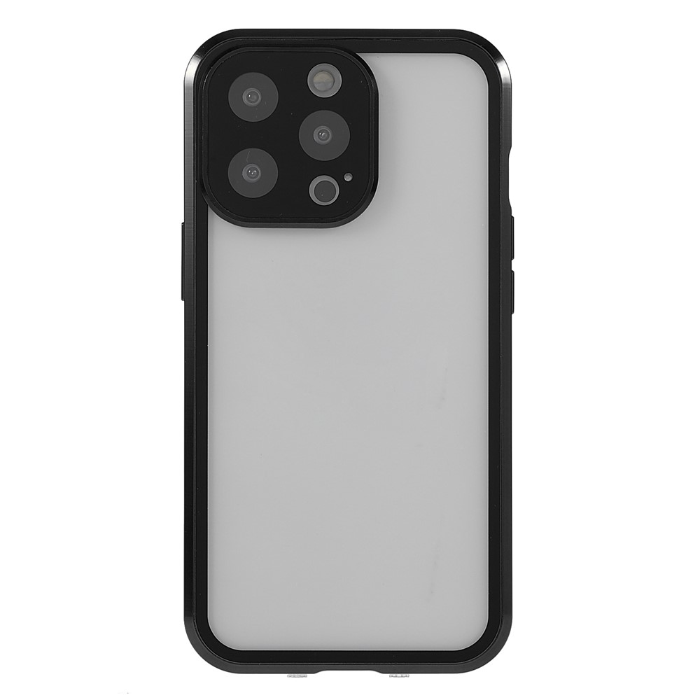 Double-sided Tempered Glass + Metal Frame Magnetic Phone Cover Shell with Camera Lens Protector for iPhone 13 Pro Max 6.7 inch - Black-2