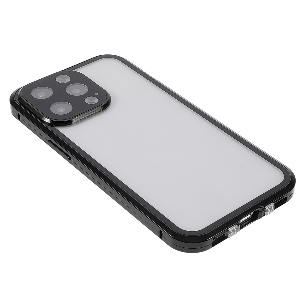 Double-sided Tempered Glass + Metal Frame Magnetic Phone Cover Shell with Camera Lens Protector for iPhone 13 Pro Max 6.7 inch - Black-5