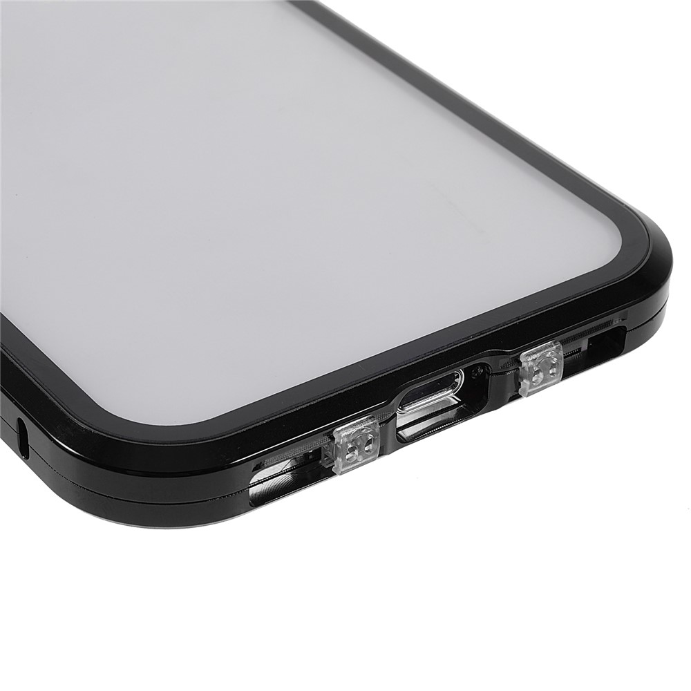 Double-sided Tempered Glass + Metal Frame Magnetic Phone Cover Shell with Camera Lens Protector for iPhone 13 Pro Max 6.7 inch - Black-6