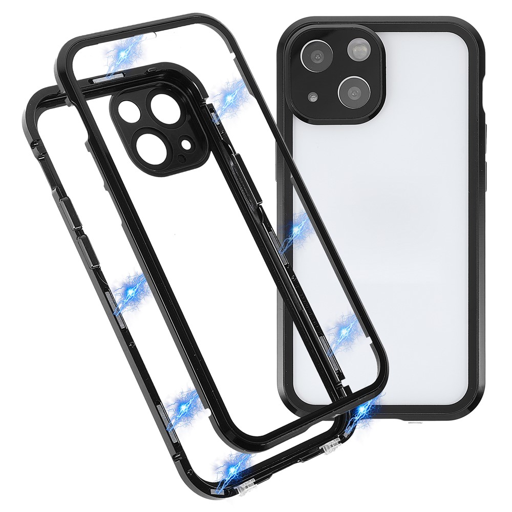 Ultra-clear Double-sided Tempered Glass + Metal Frame Magnetic Absorption Full Coverage Phone Case Cover for iPhone 13 mini 5.4 inch - Black-1