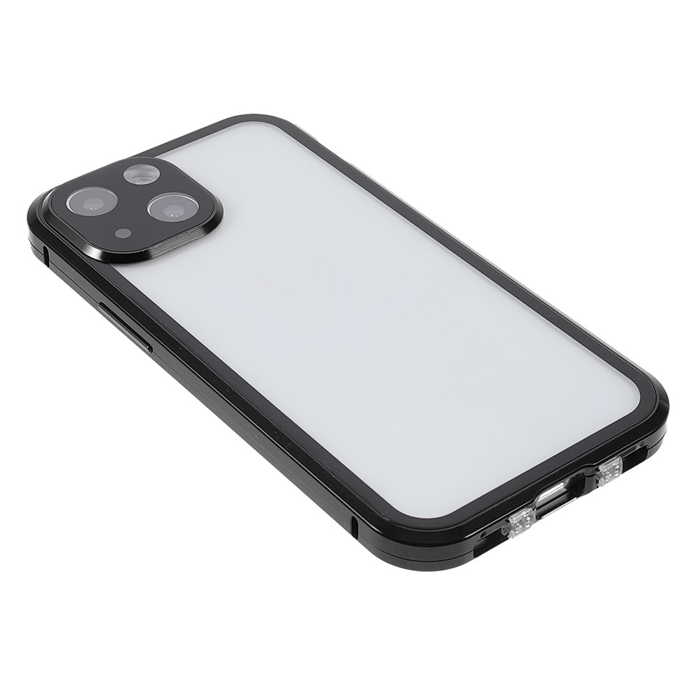 Ultra-clear Double-sided Tempered Glass + Metal Frame Magnetic Absorption Full Coverage Phone Case Cover for iPhone 13 mini 5.4 inch - Black-5
