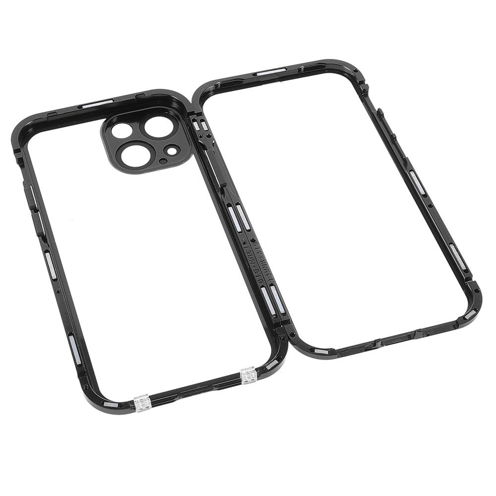Ultra-clear Double-sided Tempered Glass + Metal Frame Magnetic Absorption Full Coverage Phone Case Cover for iPhone 13 mini 5.4 inch - Black-8