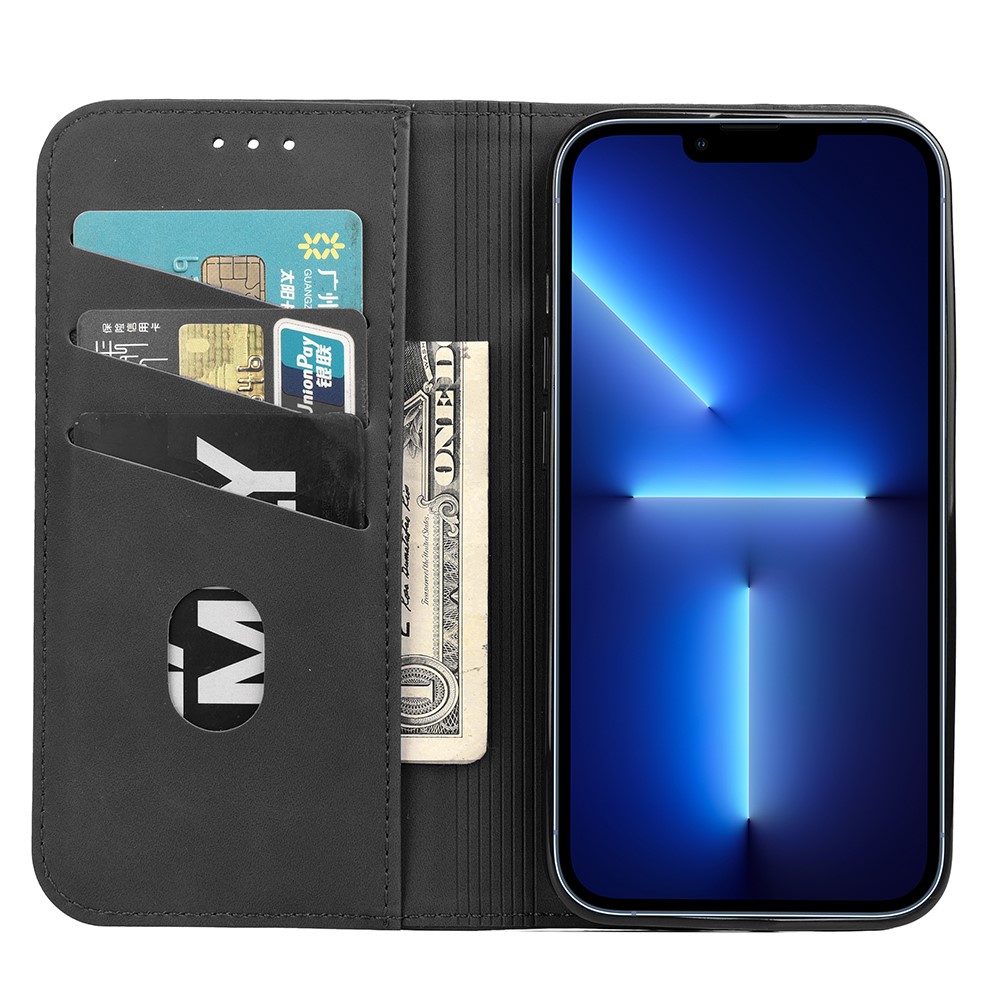 Skin-touch Feel Splicing Metal Decoration Leather Phone Stand Shell for iPhone 13 6.1 inch - Black-4